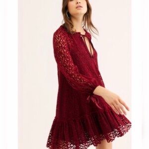 Free People Jenny Red Crush Velvet Mini Swing Dress Sz Small